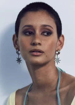 Big Star Earrings in White Bronze