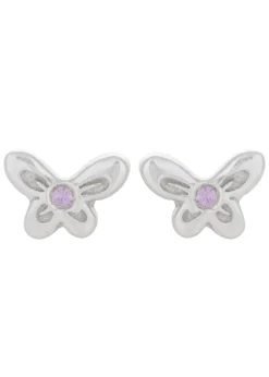 Butterfly Studs in Silver - Pink Sapphire