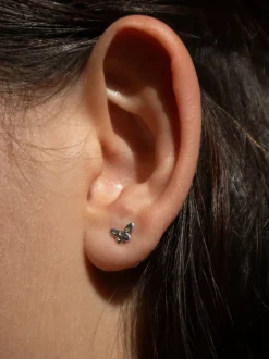 Butterfly Studs in Silver - Pink Sapphire