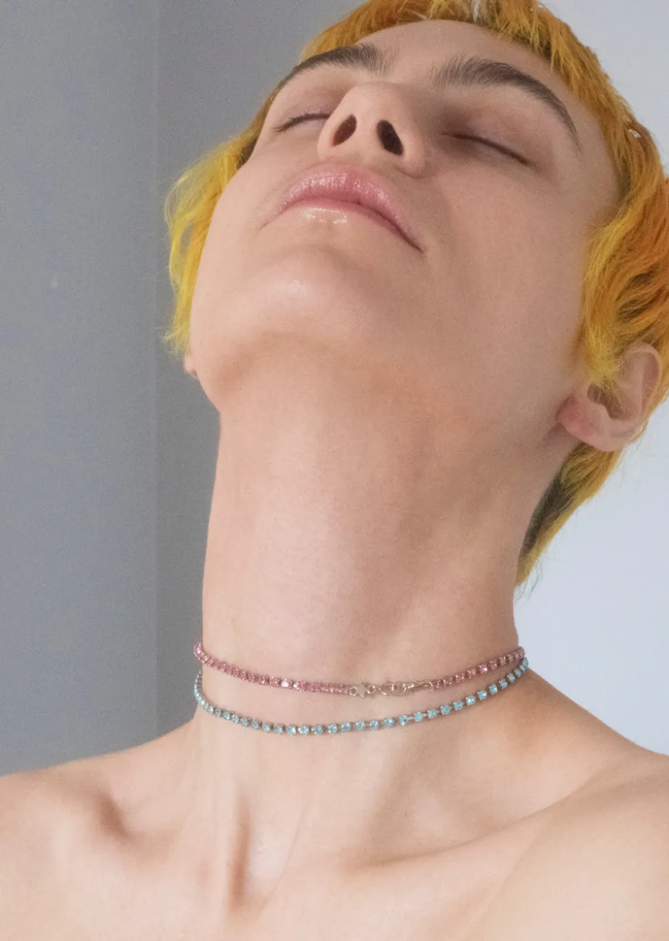 Crystal Choker in Silver - Aqua