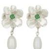 Flower Pearl Drop Earrings in Silver - Lizard