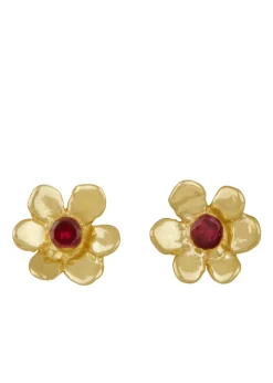 Mini Daisy Studs in 14k - Ruby