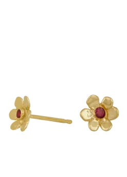 Mini Daisy Studs in 14k - Ruby