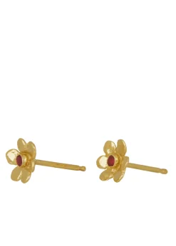 Mini Daisy Studs in 14k - Ruby