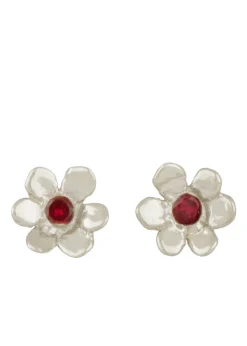 Mini Daisy Studs in Sterling Silver - Ruby