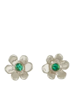 Mini Daisy Studs in Sterling Silver - Emerald