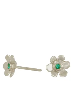 Mini Daisy Studs in Sterling Silver - Emerald