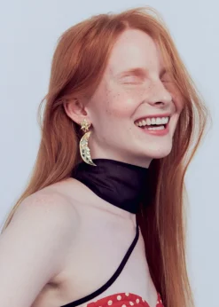 Moon Earrings in White Bronze