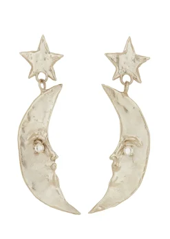 Moon Earrings in White Bronze