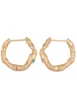 Nan Hoops in Gold - Pink Sapphire/Emerald