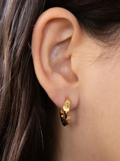 Nan Hoops in Gold - Pink Sapphire/Emerald
