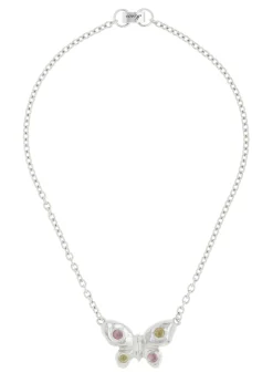 Tropicana Butterfly Necklace in Silver - Rosa/Limoncello
