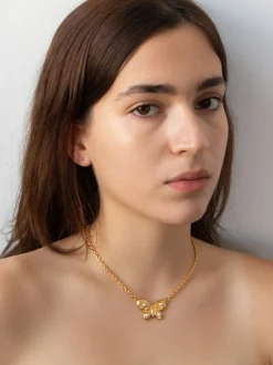 Tropicana Butterfly Necklace in Gold - Pearl