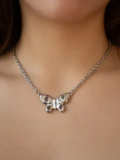 Tropicana Butterfly Necklace in Silver - Rosa/Limoncello